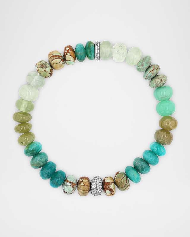 Pave Diamond and Mixed Green Gemstone Bead Bracelet